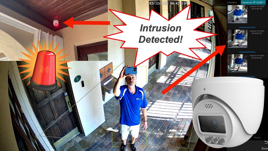 Security Camera with Alarm Light and Warning Message